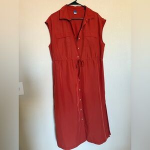 Old Navy Rust Midi Dress with Button-Front